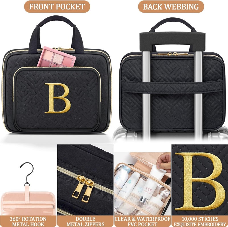 Qinline Personalized Gifts for Women, Initial Toiletry Bag Hanging Travel Organizer & Makeup Cosmetic Bag with Embroidery Letter Teacher Appreciation Gift Birthday Valentines Gifts for Mom Wife Friend Sister - Image 3